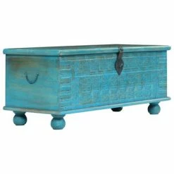 Coupon 😉 VidaXL Storage Chest Solid Mango Wood Blue 39.4"x15.7"x16.1" 🛒