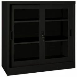Best Pirce 🥰 VidaXL Sliding Door Cabinet Black 35.4"x15.7"x35.4" Steel 🔔