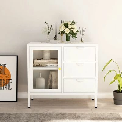 Coupon ๐ VidaXL Sideboard White 29.5"x13.8"x27.6" Steel and Tempered Glass ๐ 2 Coupon ๐ VidaXL Sideboard White 29.5"x13.8"x27.6" Steel and Tempered Glass ๐ - Image 2