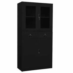 Buy 🔥 VidaXL Office Cabinet Black 35.4"x15.7"x70.9" Steel and Tempered Glass 👏