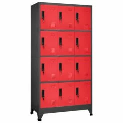 Wholesale 😉 VidaXL Locker Cabinet Anthracite and Red 35.4"x17.7"x70.9" Steel ✔️