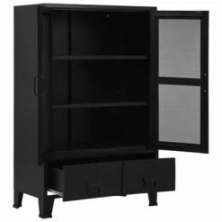 Coupon ✨ VidaXL Office Cabinet with Mesh Doors Industrial Black 29.5"x15.7"x47.2" Steel 🔔 -Cabinets & Storage Sales image 2 145355