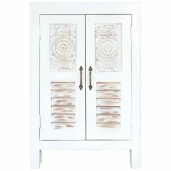 Buy ⭐ VidaXL Carved Sideboard White 23.6"x11.8"x35" Solid Mango Wood 😍 -Cabinets & Storage Sales image 2 247710