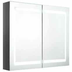 Promo 🧨 VidaXL LED Bathroom Mirror Cabinet Shining Gray 31.5"x4.7"x26.8" ✔️