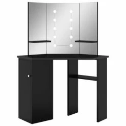 New 👍 VidaXL Corner 👗 Dressing Table with LED Black 43.7"x21.3"x55.7" 🔔