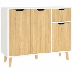 Promo ✔️ VidaXL Sideboard White and Sonoma Oak 35.4"x11.8"x28.3" Engineered Wood 🛒