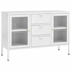 Deals ✔️ VidaXL Sideboard White 41.3"x13.8"x27.6" Steel and Tempered Glass ✔️