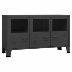 Promo 🧨 VidaXL Industrial Sideboard Anthracite 41.3"x13.8"x24.4" Metal and Glass 🌟