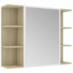 Promo 🎉 VidaXL Bathroom Mirror Cabinet White and Sonoma Oak 31.5"x8.1"x25.2" Engineered Wood ✔️