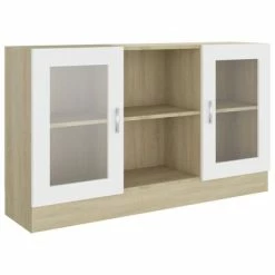 Promo 🎁 VidaXL Vitrine Cabinet White and Sonoma Oak 47.2"x12"x27.6" Engineered Wood 🛒