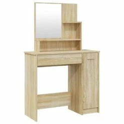 Promo 😍 VidaXL 👗 Dressing Table with Mirror Sonoma Oak 34.1"x13.8"x53.5" ❤️