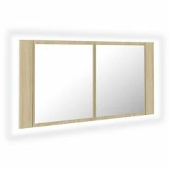 Budget 🎉 VidaXL LED Bathroom Mirror Cabinet Sonoma Oak 35.4"x4.7"x17.7" 😉