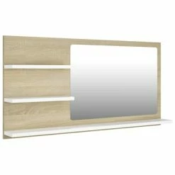 Coupon 👏 VidaXL Bathroom Mirror White and Sonoma Oak 35.4"x4.1"x17.7" Engineered Wood 👏