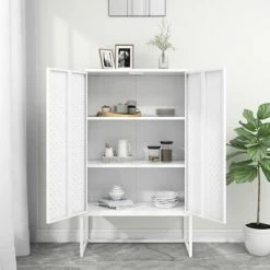 Best Pirce ⌛ VidaXL Highboard White 31.5"x13.8"x53.1" Steel ⌛ -Cabinets & Storage Sales image 3 335875
