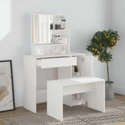 Cheapest 🔥 VidaXL 👗 Dressing Table with Mirror White 34.1"x13.8"x53.5" 🔥 -Cabinets & Storage Sales image 3 802957