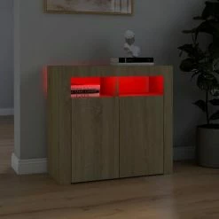 Discount 🎁 VidaXL Sideboard with LED Lights Sonoma Oak 31.5"x13.8"x29.5" ❤️ -Cabinets & Storage Sales image 3 804331
