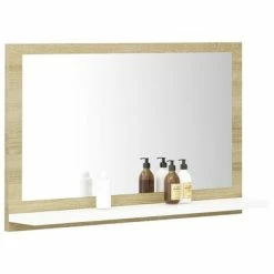 Outlet ✔️ VidaXL Bathroom Mirror White and Sonoma Oak 23.6"x4.1"x14.6" Engineered Wood 🤩 -Cabinets & Storage Sales image 3 804567