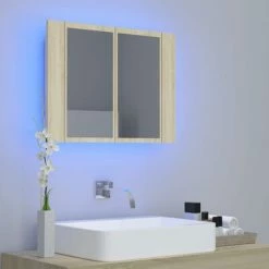 Deals 😉 VidaXL LED Bathroom Mirror Cabinet Sonoma Oak 23.6"x4.7"x17.7" 🛒 -Cabinets & Storage Sales image 3 804959