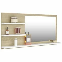 Coupon 👏 VidaXL Bathroom Mirror White and Sonoma Oak 35.4"x4.1"x17.7" Engineered Wood 👏 -Cabinets & Storage Sales image 3 805020