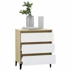 Wholesale 🎁 VidaXL Sideboard White and Sonoma Oak 23.6"x13.8"x27.2" Engineered Wood ✨ -Cabinets & Storage Sales image 3 806099