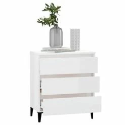 Best Sale ✨ VidaXL Sideboard High Gloss White 23.6"x13.8"x27.2" Engineered Wood ✨ -Cabinets & Storage Sales image 3 806100