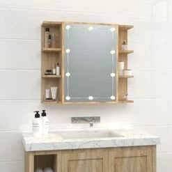 Best Pirce 🎉 VidaXL Mirror Cabinet with LED Sonoma Oak 27.6"x6.5"x23.6" ❤️ -Cabinets & Storage Sales image 3 808876
