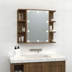 Best reviews of ✨ VidaXL Mirror Cabinet with LED Brown Oak 27.6"x6.5"x23.6" ✨ -Cabinets & Storage Sales image 3 820453