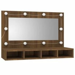 Promo 😉 VidaXL Mirror Cabinet with LED Brown Oak 35.4"x12.4"x24.4" 🤩 -Cabinets & Storage Sales image 3 820459