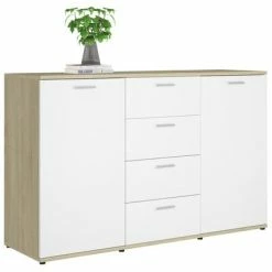 Outlet ✨ VidaXL Sideboard White and Sonoma Oak 47.2"x14"x29.5" Engineered Wood 😀 -Cabinets & Storage Sales image 4 801333