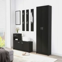 Wholesale 😉 VidaXL Hallway Unit Black 39.4"x9.8"x30.1" Engineered Wood 🎁 -Cabinets & Storage Sales image 4 802841