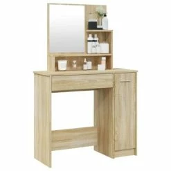 Promo 😍 VidaXL 👗 Dressing Table with Mirror Sonoma Oak 34.1"x13.8"x53.5" ❤️ -Cabinets & Storage Sales image 4 802960