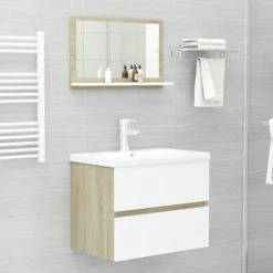 Outlet ✔️ VidaXL Bathroom Mirror White and Sonoma Oak 23.6"x4.1"x14.6" Engineered Wood 🤩 -Cabinets & Storage Sales image 4 804567