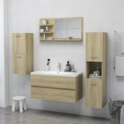 Budget 🧨 VidaXL Bathroom Mirror Sonoma Oak 35.4"x4.1"x17.7" Engineered Wood 🤩 -Cabinets & Storage Sales image 4 805018