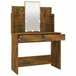 Budget 💯 VidaXL 👗 Dressing Table with LED Smoked Oak 37.8"x15.7"x55.9" 🧨 -Cabinets & Storage Sales image 4 820487