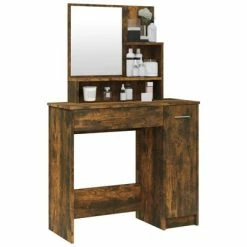 Discount ⌛ VidaXL 👗 Dressing Table with Mirror Smoked Oak 34.1"x13.8"x53.5" 🔔 -Cabinets & Storage Sales image 4 820493