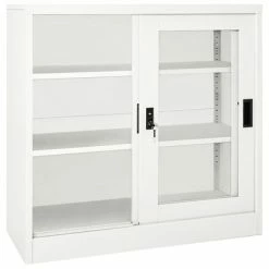 Best Sale 🤩 VidaXL Sliding Door Cabinet White 35.4"x15.7"x35.4" Steel 🎁 -Cabinets & Storage Sales image 5 335954