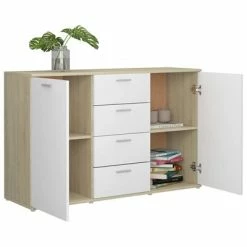 Outlet ✨ VidaXL Sideboard White and Sonoma Oak 47.2"x14"x29.5" Engineered Wood 😀 -Cabinets & Storage Sales image 5 801333