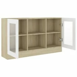 Promo 🎁 VidaXL Vitrine Cabinet White and Sonoma Oak 47.2"x12"x27.6" Engineered Wood 🛒 -Cabinets & Storage Sales image 5 802791