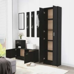 Wholesale 😉 VidaXL Hallway Unit Black 39.4"x9.8"x30.1" Engineered Wood 🎁 -Cabinets & Storage Sales image 5 802841