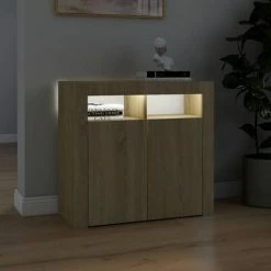 Discount 🎁 VidaXL Sideboard with LED Lights Sonoma Oak 31.5"x13.8"x29.5" ❤️ -Cabinets & Storage Sales image 5 804331