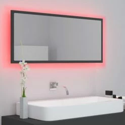 Deals 👏 VidaXL LED Bathroom Mirror Gray 39.4"x3.3"x14.6" Engineered Wood 💯 -Cabinets & Storage Sales image 5 804942