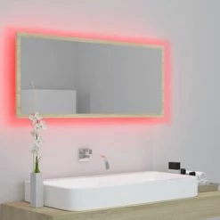 Best Pirce 🤩 VidaXL LED Bathroom Mirror Sonoma Oak 39.4"x3.3"x14.6" Engineered Wood 🎉 -Cabinets & Storage Sales image 5 804943