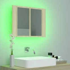 Deals 😉 VidaXL LED Bathroom Mirror Cabinet Sonoma Oak 23.6"x4.7"x17.7" 🛒 -Cabinets & Storage Sales image 5 804959