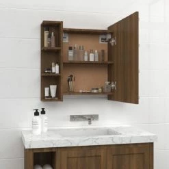 Best reviews of ✨ VidaXL Mirror Cabinet with LED Brown Oak 27.6"x6.5"x23.6" ✨ -Cabinets & Storage Sales image 5 820453