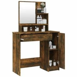 Discount ⌛ VidaXL 👗 Dressing Table with Mirror Smoked Oak 34.1"x13.8"x53.5" 🔔 -Cabinets & Storage Sales image 5 820493