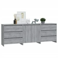 Best Sale 😀 VidaXL 3 Piece Sideboard Gray Sonoma Engineered Wood 🎁 -Cabinets & Storage Sales image 6 3098071