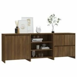 Flash Sale 🥰 VidaXL 3 Piece Sideboard Brown Oak Engineered Wood 🧨 -Cabinets & Storage Sales image 6 3098080