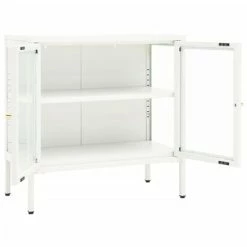 Best Pirce 🧨 VidaXL Sideboard White 27.6"x13.8"x27.6" Steel and Glass 🧨 -Cabinets & Storage Sales image 6 336065