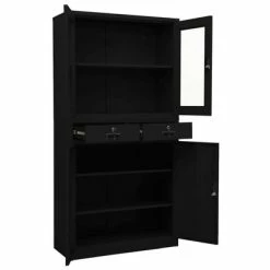 Buy 🔥 VidaXL Office Cabinet Black 35.4"x15.7"x70.9" Steel and Tempered Glass 👏 -Cabinets & Storage Sales image 6 336423