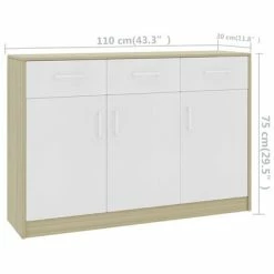 Budget ✔️ VidaXL Sideboard White and Sonoma Oak 43.3"x11.8"x29.5" Engineered Wood 🔔 -Cabinets & Storage Sales image 6 800707